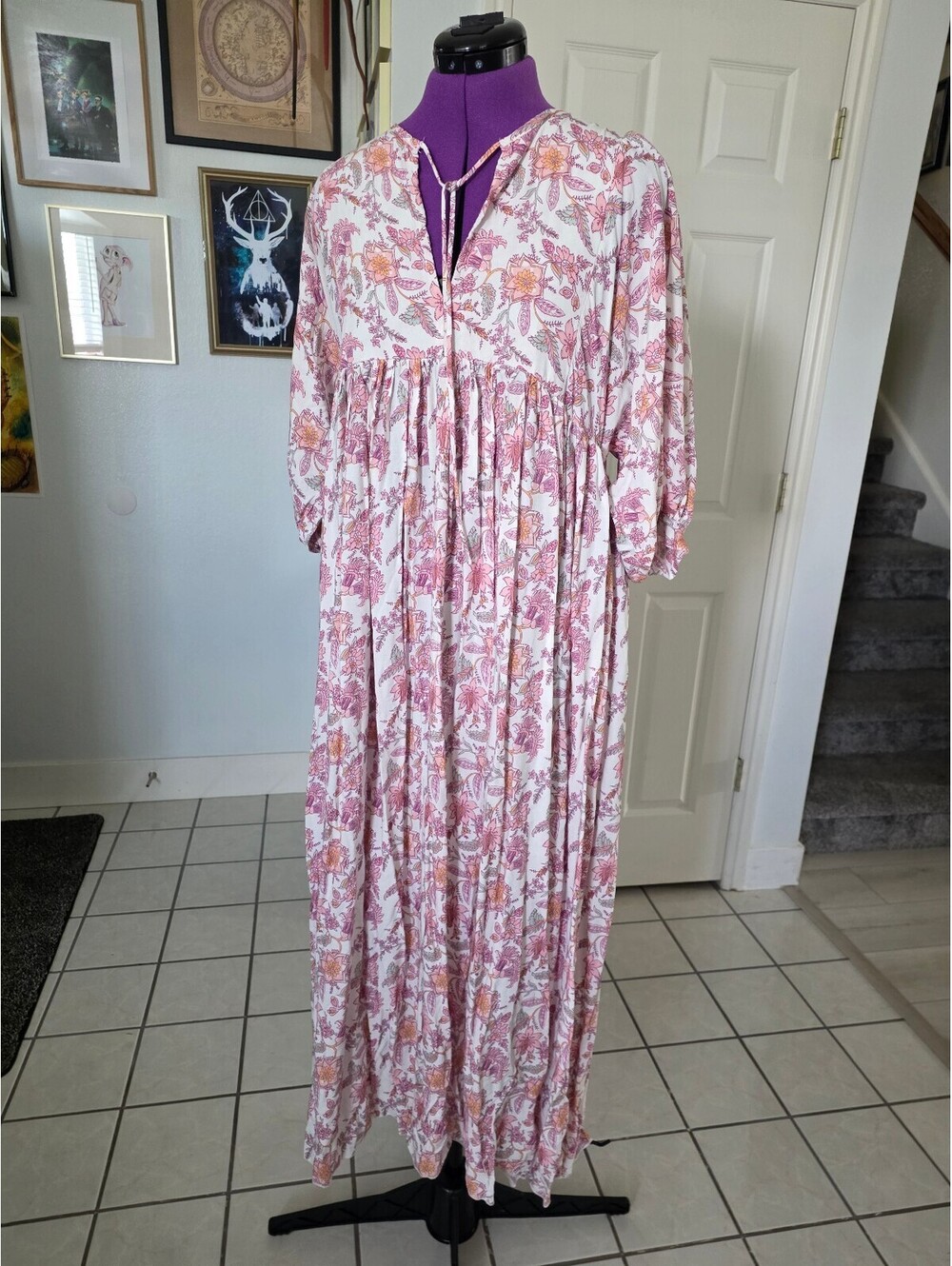 Womens size XL paisley pink floral midi dress